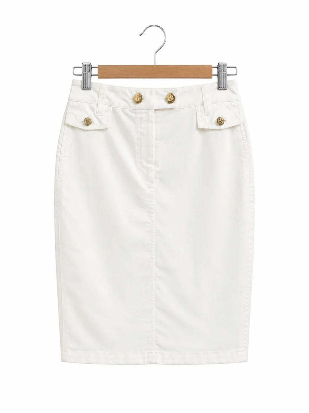 Gardeur Women's White Pencil Skirt Gold Button Detail Size 40 US 8
